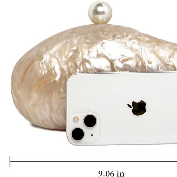 Chic Acrylic Shell Handbag with Pearl Chain – Elegant Evening Clutch Bag - Picture 3 of 8